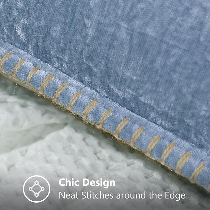 decorUhome Chenille Soft Throw Pillow Covers 16x16 Set of 2, Farmhouse Velvet Neutral Decorative Euro Pillow Covers with Stitched Edge for Couch Sofa Bed Home Decor, Blue-Ruum Studio Home