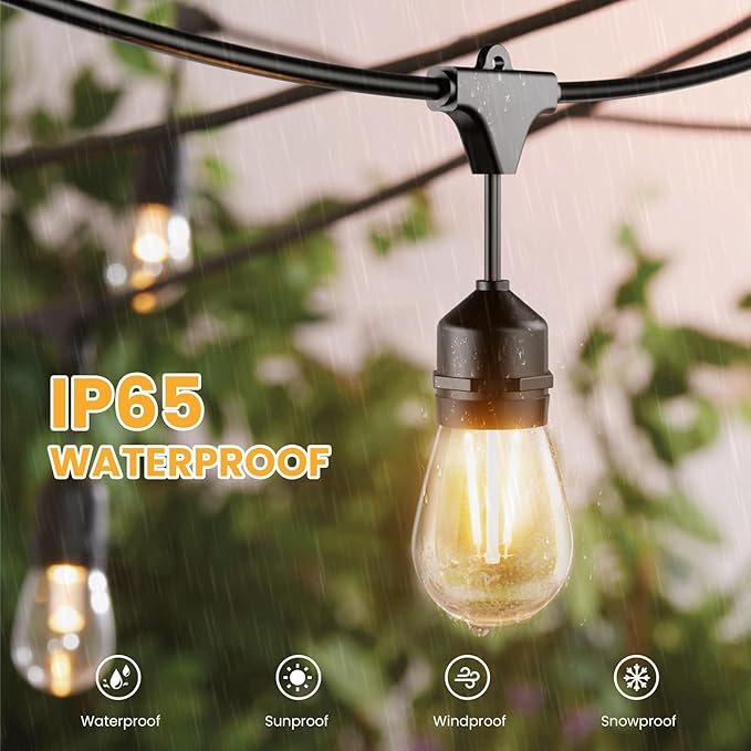 Svater 144 FT Outdoor String Lights 2W, Patio Light for Outside with 48 Antique S14 Plastic LED Bulbs, IP65 Waterproof Hanging Cafe Market Lighting, ETL-Listed Dimmable Warm White (48 FT x 3)-Ruum Studio Home