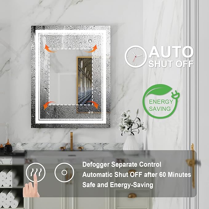 WELLFOR LED Bathroom Vanity Mirror 28 x 36 Inch, Lighted Anti-Fog Dimmable Mirror, IP44 Waterproof Wall Mounted Makeup Mirror, Packed with US Standard Plug and Touch Switch, (Horizontal/Vertical)-Ruum Studio Home