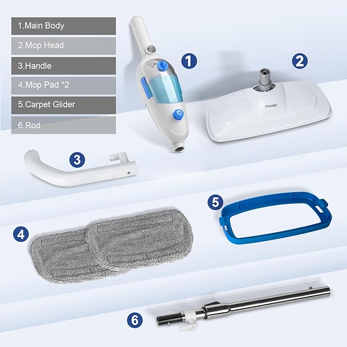 Steam Mop for Hardwood Floor Cleaning, Floor Steamer Cleaner Lightweight for Vinyl, Laminate, Carpet, Tile Hard Floors w/Adjustable Steam Modes & Height, 23ft Cord, 2 Washable Pad-Ruum Studio Home