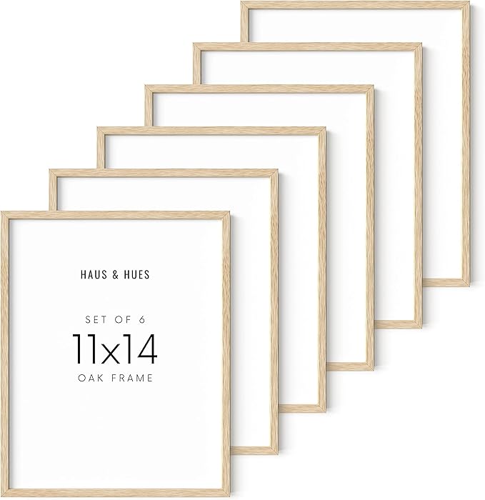 HAUS AND HUES 11"x14" Beige Oak Wood Frames Set of 6-11x14 Poster Frame, 11x14 Picture Frame Set of 6, 11 x 14 Frame Art, Wood Wall Art Frames-Ruum Studio Home