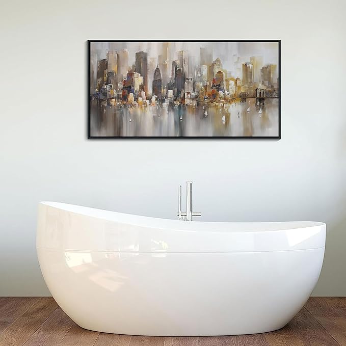 New York City Wall Art -Framed Modern Abstract Wall Art for Living Room, Office & Bedroom Cityscape & Paintings for Bedroom brooklyn bridge Pictures Wall Decor Chicago Artwork for Walls 20×40IN-Ruum Studio Home