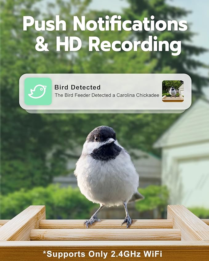Bird Feeder with Camera, Smart Bird Feeder for Outdoors, Wild Birds Feeders with Solar Panel Bamboo Birds House Camera for Birdlovers, AI Auto Capture Birds & Real-time Notification (Gable)-Ruum Studio Home