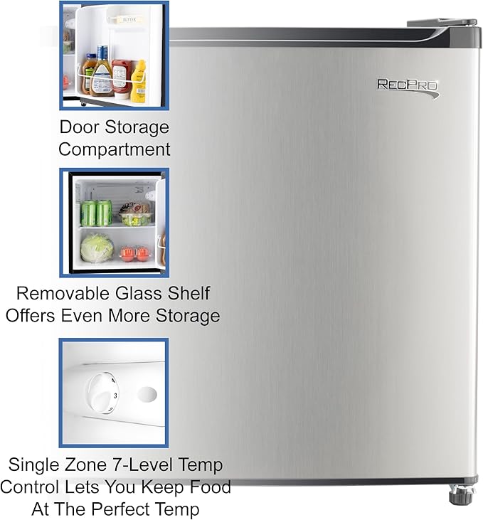 RecPro 1.7 Cu Ft 12V RV Refrigerator | Compact Fridge with Reversible Door, 2L Bottle Door Storage, 7 Temp Settings | Eco-Friendly R600A, Leveling Feet, Wire Shelf | 19.5”H x 17.5”W x 19.8”D-Ruum Studio Home
