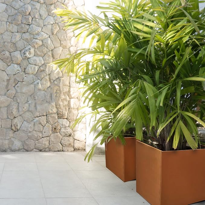 Corten Steel Planter Metal Square Planter Tall Cube Rustic Steel Planters 27.6 Inch Durable Antique Detached for Outdoor Commercial Residential Garden Patio Deck and Backyard-Ruum Studio Home