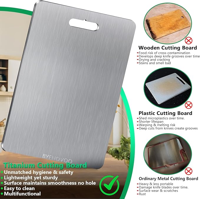 Titanium Cutting Boards for Kitchen [Set of 3], Double Sided Pure Titanium Cutting Board | Easy to Clean | Dishwasher Safe | Food-Grade Raw & Cooked Foods or Outdoor Camping Chopping Board-Ruum Studio Home
