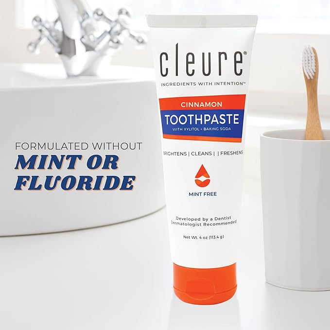 Cleure Cinnamon No Fluoride Toothpaste - SLS Free, Mint Free - with Xylitol for Fresh Breath & Helps Whiten - for Kids & Adults - Cinnamon Flavored (4oz Tube, Pack of 2)-Ruum Studio Home