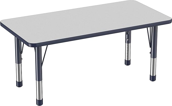 FDP Rectangle Activity School and Kids Classroom Table (24 x 48 inch), Toddler Legs, Adjustable Height 15-24 inches - Gray Top and Navy Edge-Ruum Studio Home