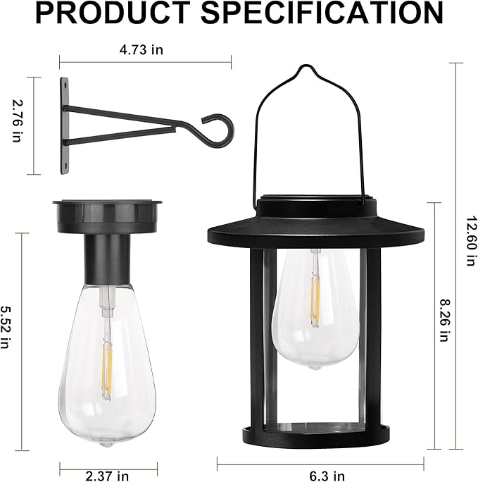 Solar Lantern Outdoor,Hanging Solar Lights Waterproof,Outdoor Wall Light Fixtures wiht Bulb,Outside Porch Lights Wall Mount for Front Garage Chicken Coop Farmhouse,2 Pack-Ruum Studio Home