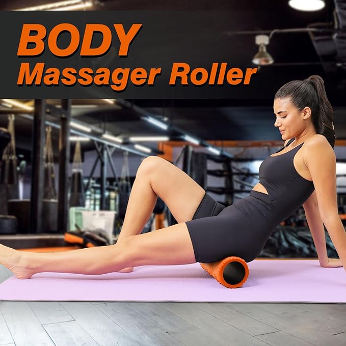 Foam Roller,High Density 15" Foam Roller, Wave Textured Massage Back Roller for Deep Muscle Massage Pilates Yoga,Fitness Exercise Roller for Whole Body Release(Orange)-Ruum Studio Home