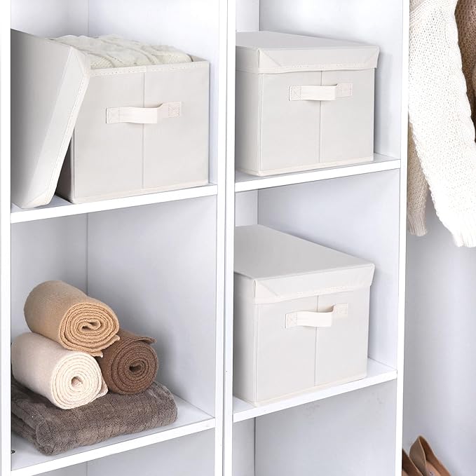 WUIKE 3 Pack Large Fabric Storage Baskets with Cover for Bedroom, Closet Storage Bins with Lids for Clothes, Towel, Blanket, Purse, Hats-Ruum Studio Home