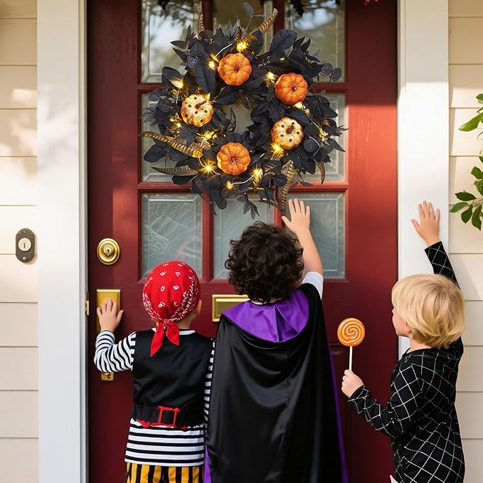 GarveeHome Halloween Wreath for Front Door, 18 Inch Fall Wreath with Pumpkins and Maple Leaves for Indoor Outdoor Wall Window Porch Patio Garden Farmhouse Home Party Prom Decoration-Ruum Studio Home