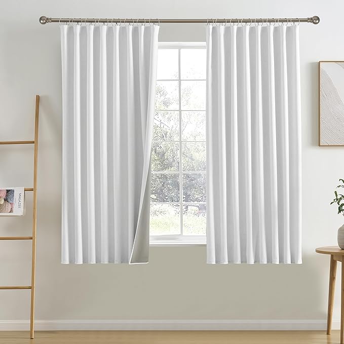RAIN CITY Snow White Blackout Curtains Back Tab Rod Pocket Pleated Track Curtains Short Kids Bedroom Classic Curtain Drapes 2 Panels Set 63 Inches Long 50x63-Ruum Studio Home