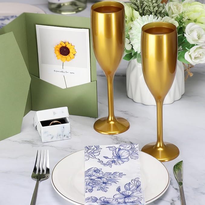 XUWAIDSGN Acrylic Champagne Flutes Toasting Glasses Unbreakable Mimosa Bar Reusable Wine Glasses Vintage Champagne Flutes Stemmed Drinking Cups 5.4 OZ for Christmas Birthday (24, Gold)-Ruum Studio Home