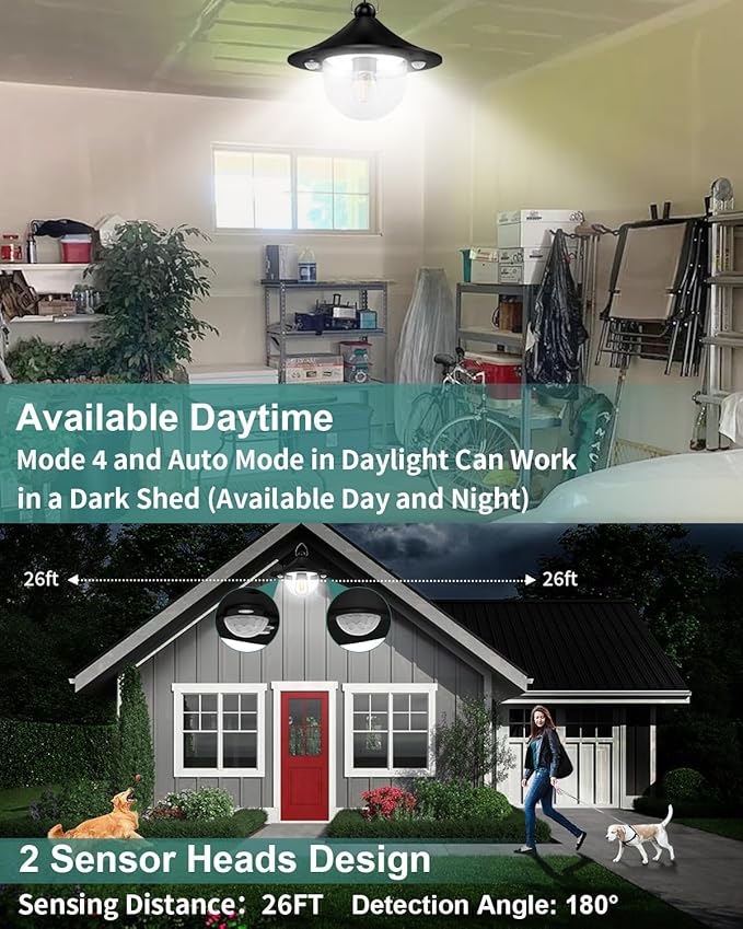 Solar Shed Light Outdoor Indoor 3000LM Solar Lights Daytime Available with Remote Control, Double Motion Sensor & 5 Lighting Modes, Solar Indoor Lights for Gazebo, Shed, Garage, Barn-Ruum Studio Home