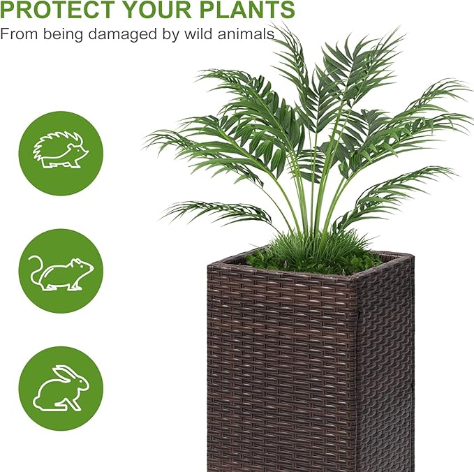 LEWIS&WAYNE Set of 2 Tall Planters for Outdoor Plants Handmade 24'' Wicker Tall Square Planter Box with Removable Liners Modern Planter for Indoor Outdoor Garden Patio Front Porch - Brown-Ruum Studio Home
