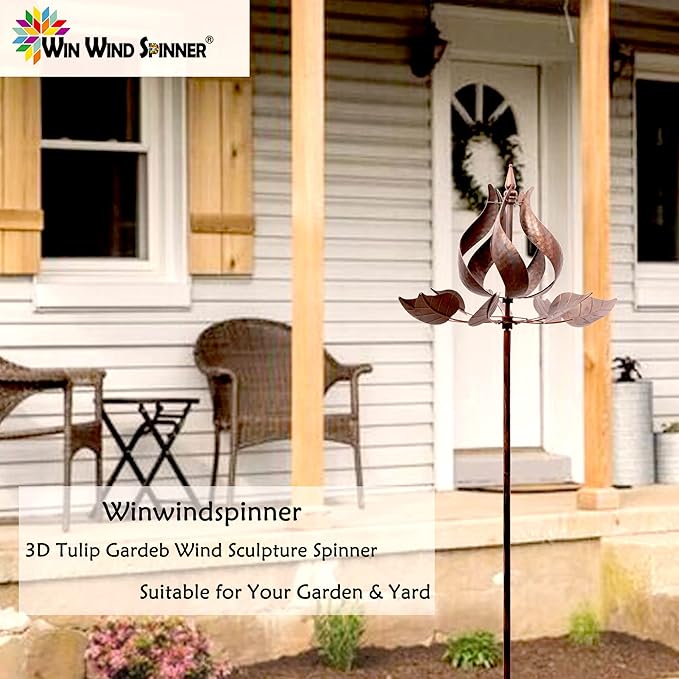 Wind Spinners Outdoor - Large Tulip Metal Bronze Color Wind Sculptures & Spinner, Kinetic Gift Ideal Windmill Decor for Garden and Yard (75 inch Height)-Ruum Studio Home