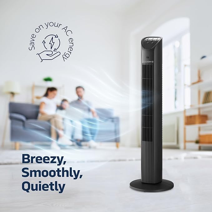 36” Oscillating Tower Fan, 3 Speed Portable Fan Tower With Remote Control, Quiet Operating Floor Fan for Bedroom with 7.5 Hr Auto Off Timer, Modern Design Room Cooling Fan For Home & Office-Ruum Studio Home