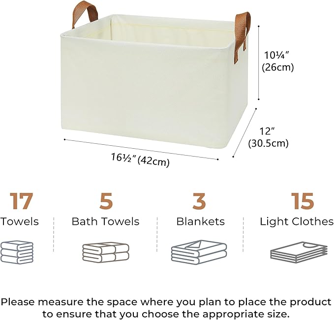 GRANNY SAYS Closet Storage Baskets, Collapsible Fabric Storage Bins with Metal Frame, Clothes Organizer Bins, Extra Large Baskets for Shelves, Ivory, 4-Pack-Ruum Studio Home