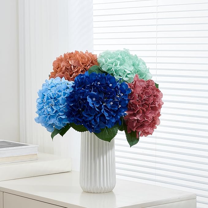 8Pcs Blue Fake Flowers Silk Hydrangea Artificial Flowers Bouquets Faux Hydrangea Stems for Home Table Centerpieces Wedding Party Decoration-Ruum Studio Home