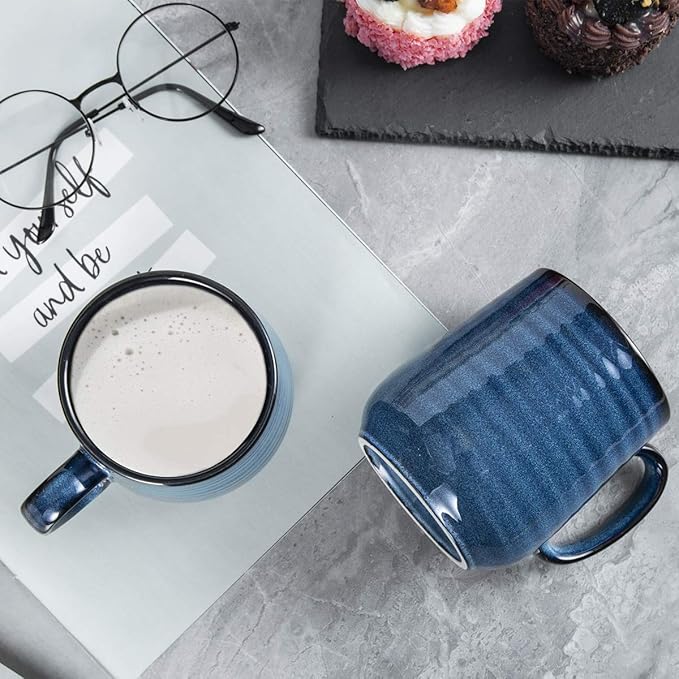 Hasense Coffee Mug Set of 4, 12 Ounce Ceramic Coffee Cups with Handle, Large Mug Set for Coffee, Tea, Chocolate, Modern Mug Gift for Men and women, Dishwasher & Microwave Safe(Blue)-Ruum Studio Home