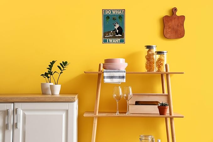 Black Cat Decor Funny Bathroom Wall Decor Vintage Sign 8x12 in -I Do What I Want- Cat Club Metal Tin Signs Bathroom Metal Tin Signs Retro Home Restroom Toilet Signs Wall Decor-Ruum Studio Home