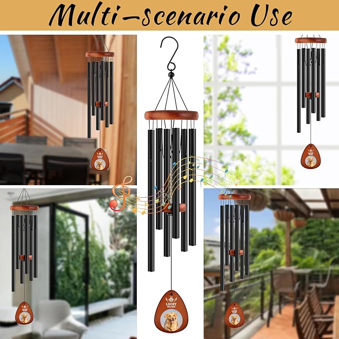 Personalized Pet Memorial Wind Chimes - Dog Memorial Gifts for Loss of Dog,Dogs Remembrance Bereavement Gift,Custom Pet Loss Sympathy Gifts in Memory of Dogs Cats (Design 2)-Ruum Studio Home