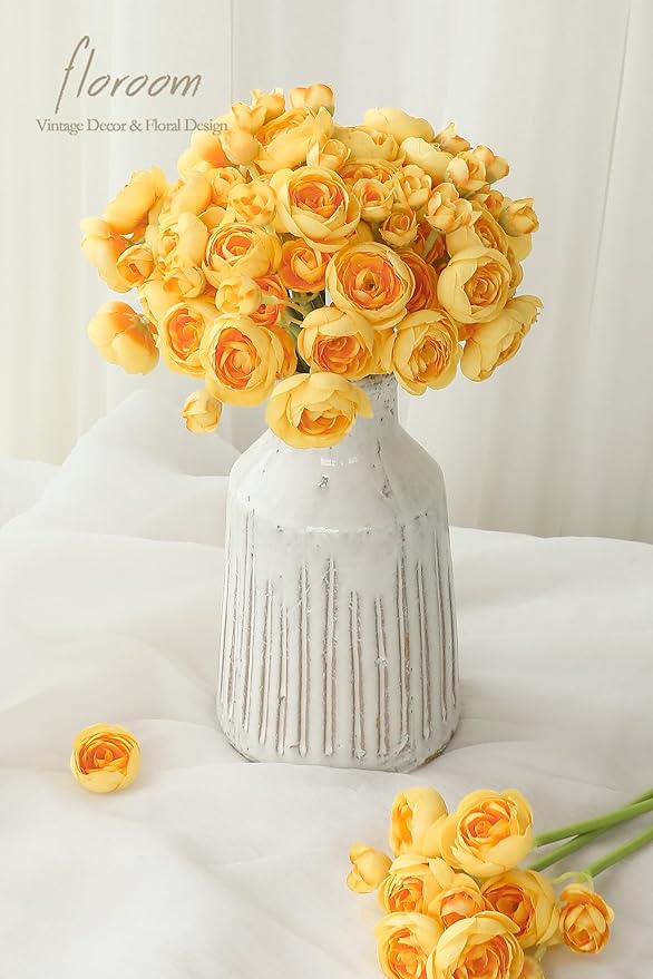 Floroom Ranunculus Artificial Flowers 18 Pcs Golden Yellow Faux Silk Mini Ranunculus Bulk Fake Wedding Filler Flowers for DIY Bouquets, Centerpieces, Bridal Shower Decorations & Arrangements-Ruum Studio Home