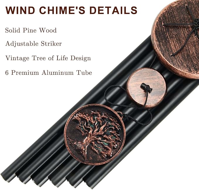 Wind Chimes for Outside, Tree of Life Deep Tone Vintage Wind Chime Outdoor Clearance, Sympathy/Memorial/Festivals/Birthday Gift for Mom Dad Grandma, Home Garden Decor (34" Tree of Life)-Ruum Studio Home