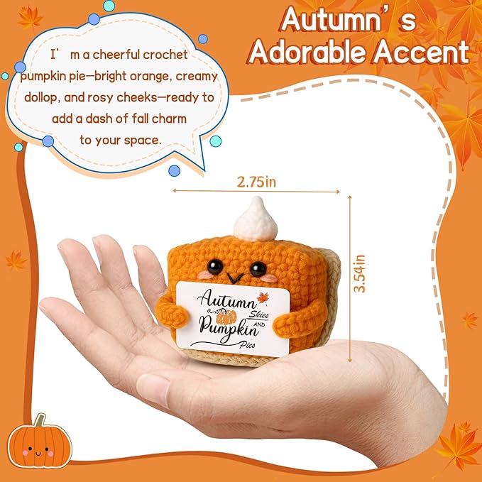 Fall Decor Mini Pumpkin Pie Crochet Doll, Small Autumn Season Holiday Pumpkin Items Plush Gift, Cute Halloween Thanksgiving Home Office Indoor Table Decoration, Christmas Stocking Stuffer Ornament-Ruum Studio Home