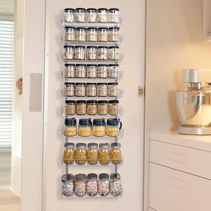 SWOMMOLY Adjustable Wall Mount Spice Rack, 9-Tier Dual-use (Multi-use) Organizer, Silver-Ruum Studio Home