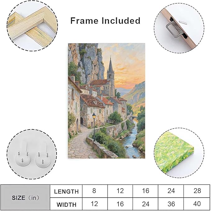 Small town scenery poster on the bank of the mountain stream is suitable for living room bedroom and office natural oil painting poster-Ruum Studio Home