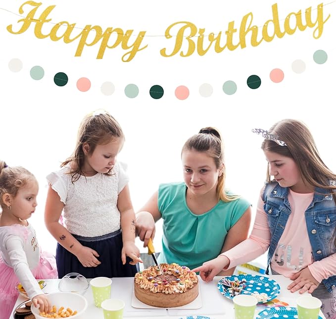 Sage-Green Pink Birthday Party-Decorations Paper-Flowers - 14pcs Happy Banner Spring Lanterns Tissue Pom Poms,Boho Streamers Garland Fans,Neutral Rustic Garden Office Hanging Supplies Decor Hugfond-Ruum Studio Home