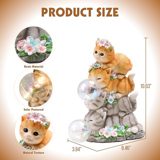 Solar Cat Garden Statue Resin Cat Statue Decor Outdoor with LED Lights for Outside Yard Art Lawn Ornaments Patio, Cat Lovers Gifts-Ruum Studio Home
