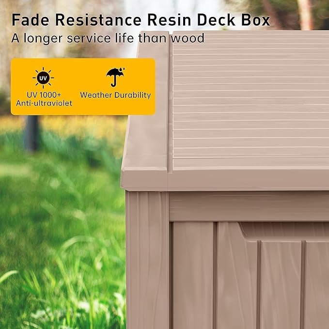 182 Gallon Deck Box Waterproof, UV Resistant Resin Outdoor Storage Box with Hydraulic Rod, Lockable Design and Enhanced Durability for Patio, Garden, and Poolside Use-Ruum Studio Home