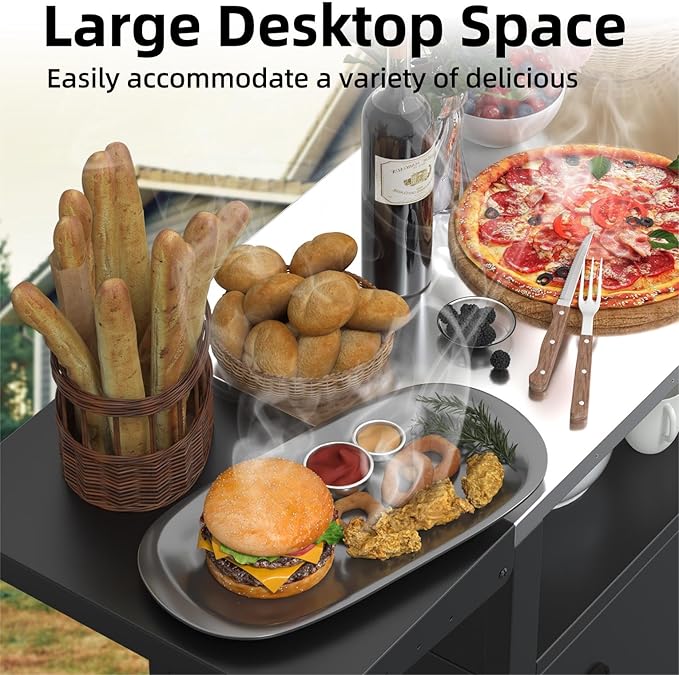Outdoor Grill Cart with Wheels, Outdoor Kitchen Bar Cart Mobile BBQ with Foldable Stainless Steel Top & Storage Cabinet-Ruum Studio Home