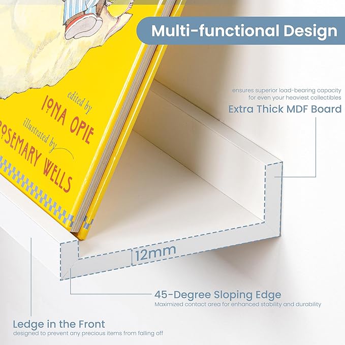 Picture Ledge Shelf for Wall, 72 inch Nursery Book Shelves 4 Packs, Large Long Floating Ledge Shelves for Kid's Room Bedroom Bathroom Living Room Photo Frames Office Nursery Wall Decor, White-Ruum Studio Home