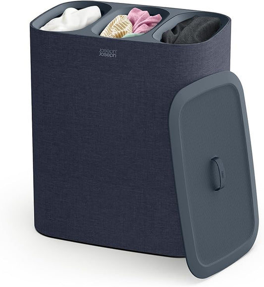 Joseph Joseph Tota Trio 90 liter/23.8 gallon Laundry Hamper Separation Basket with lid, 3 Removable Washing Bags with Handles- Black-Ruum Studio Home