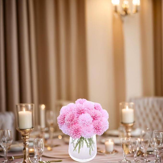 Kimura's Cabin 20Pcs Fake Mums Flowers Artificial Silk Ball Flower Faux Chrysanthemum Wedding Arrangements Bouquets Home Garden Table Centerpieces (Pink Light Pink)-Ruum Studio Home