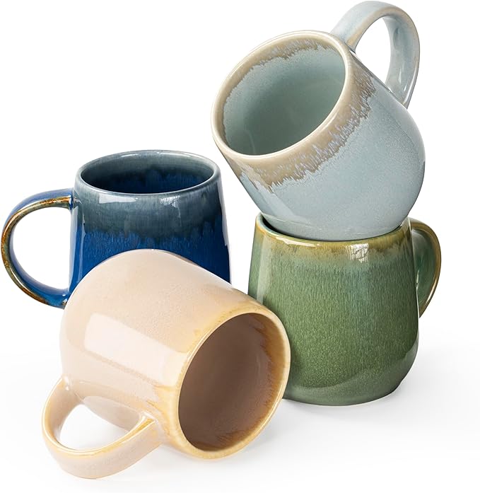 bestone Coffee Mugs Set of 4，15 oz Large Coffee Mugs, Ceramic Mugs with Handles,etc Coffee Mugs, Cups for Coffee Cereal Latte ，Microwave & Dishwasher safe，Vibrant Colors-Ruum Studio Home