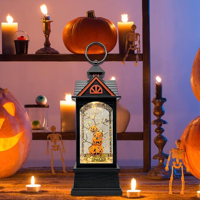 Halloween Snow Globe Lantern with 6 Hour Timer,Halloween Decorations Indoor for Home,Halloween Decor,USB or Battery Powered for Halloween Lanterns,Halloween Pumpkin Lantern-Ruum Studio Home