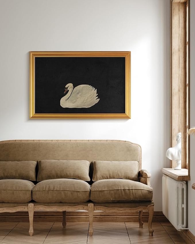 HUARCEY Gold Framed Vintage Wall Art for Living Room, Grace Swan Art Painting Pictures Animal Bathroom Prints Farmhouse Wall Decor Large Canvas Swan Aesthetic Decor for Kitchen Bedroom Zwaan 24"x36"-Ruum Studio Home