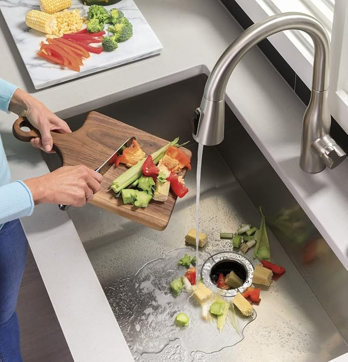 GE Disposall Batch Feed 3/4 Horsepower Motor Garbage Disposer, Good for Grinding: Vegetable Peels & Small Bones, Easy Install Kit, Non-Corded, Recommended for 2-4 Person Homes, GFB760N-Ruum Studio Home