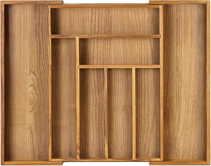 VaeFae Teak Drawer Organizer, Large Silverware Organizer, Expandable Utensil Organizer for Kitchen Drawer, Wooden Cutlery Tray Drawer Dividers Organizer-Ruum Studio Home