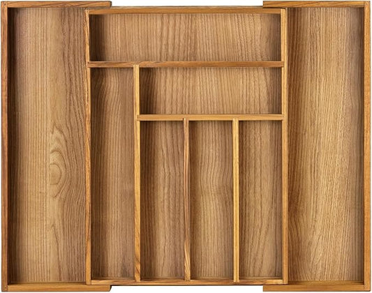 VaeFae Teak Drawer Organizer, Large Silverware Organizer, Expandable Utensil Organizer for Kitchen Drawer, Wooden Cutlery Tray Drawer Dividers Organizer-Ruum Studio Home