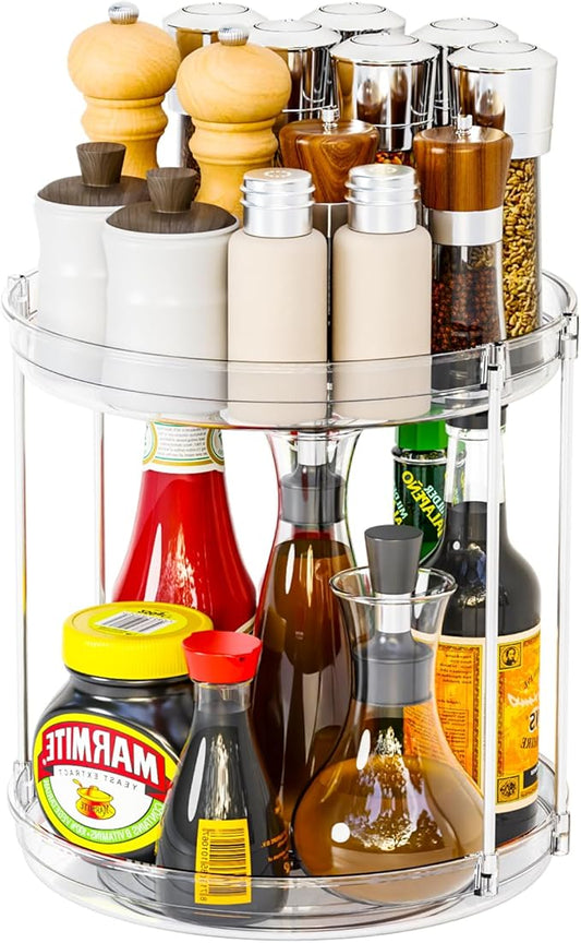 2 Tier Lazy Susan Turntable for Cabinet,Countertop,Pantry,9.5"W Spinning Seasoning Organizer,Double Rotating Kitchen Spice Rack Organizer and Condiments,Medicine,Vitamin Bottle Organizer Carousels,1Pc-Ruum Studio Home