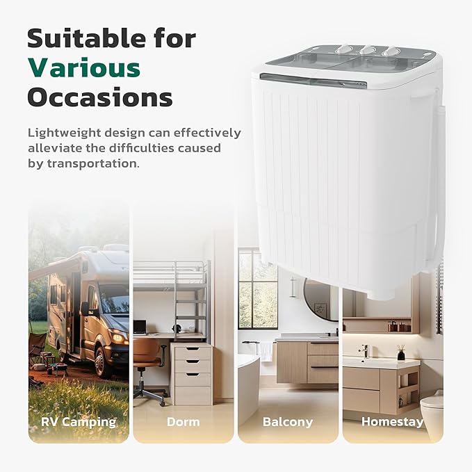 Greenvelly Portable Washing Machine, 16 Lbs Compact Mini Washer and Dryer Combo, Semi-automatic Twin Tub Washer with Drain Pump for Dorms, Apartments, RVs (Grey)-Ruum Studio Home