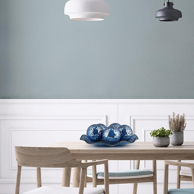 MDLUU Mosaic Centerpiece Tray, 12" Decorative Glass Plate, Home Decor Glass Bowl for Dining Room Table, Coffee Table, Gift (Turquoise)-Ruum Studio Home