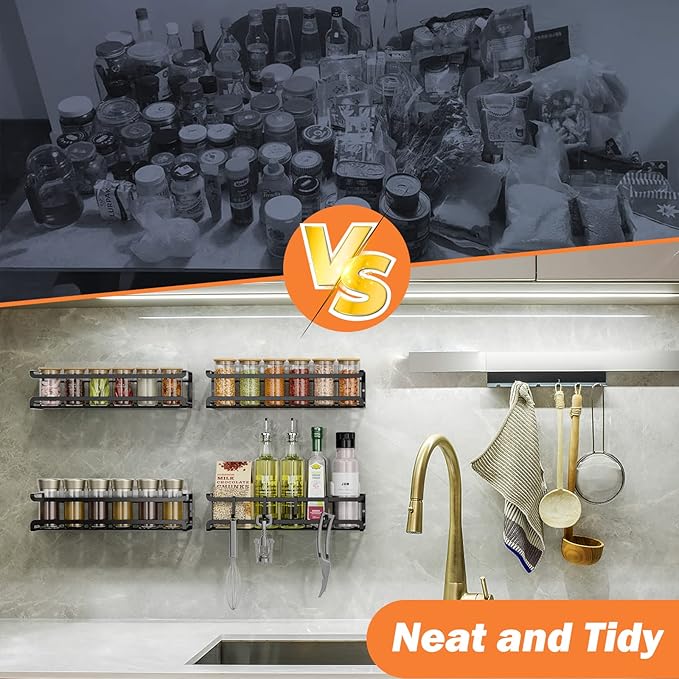 Spice Rack Wall Mounted 4 Pack,Space-Saving Spice Organizer for Spice Jars and Seasonings,Screw or Adhesive Hanging Spice Rack Organizer for Your Kitchen Cabinet,Pantry Door,11.41x2.75x2.75in-Ruum Studio Home