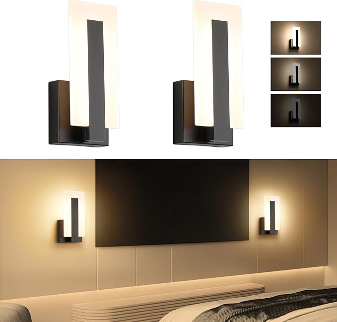 Joosenhouse Modern LED Wall Sconce Dimmable Wall Mounted Lamp Set of 2, Black 3000K Warm White Wall Lamp, Hardwired Bathroom Vanity Light, Indoor Wall Lights for Hallway, Bedroom, Study, Living Room.-Ruum Studio Home